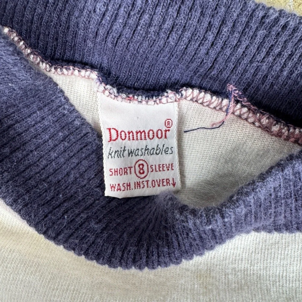 Vintage Donmoor‎ Kids Crewneck Raglan T-Shirt Blue White 70s USA Made Size 8